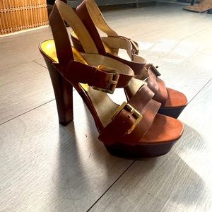 Michael Kors High heels sandals brown leather shoes size 39 EU or 7.5 US